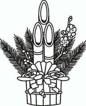 一般的な門松の線画 クレヨン調,線画,塗り絵,門松,正月,正月飾り,松,竹,梅,葉牡丹のイラスト素材