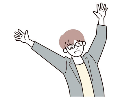 両手を上げて困惑する働く男性A/カラー 両手を上げて困惑する働く男性A/カラー 両手,男性,お父さん,会社員,アドバイザー,20代,30代,40代,オフィスカジュアル,眼鏡のイラスト素材