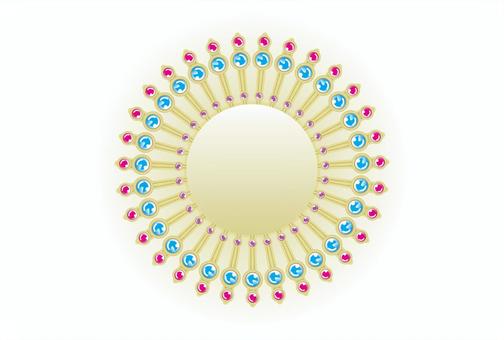 キラキラ宝珠の装飾がついた後光風カード 後光,放射線状,宝玉,金色,仏像風のイラスト素材