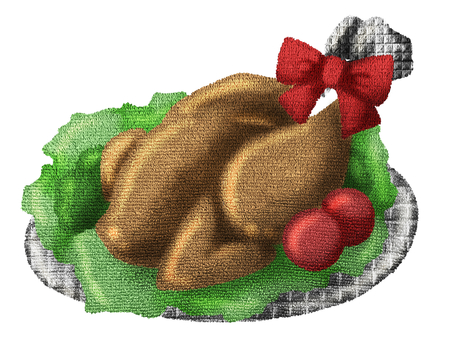 ワッペン風なローストチキン ローストチキン,クリスマス,ターキー,チキン,丸焼き,冬,12月,七面鳥,ご馳走,パーティーのイラスト素材