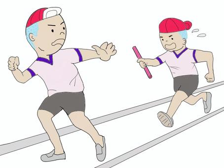 リレー競争 運動会,リレー,競争,勝負,陸上競技,バトンパス,運動の秋,スポーツ大会,バトン,繋げるのイラスト素材