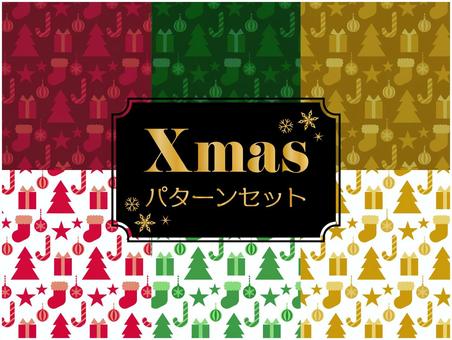 クリスマスシームレスパターンセット クリスマス,12月,背景,パターン,シームレス,クリスマスツリー,プレゼント,オーナメント,星,靴下のイラスト素材