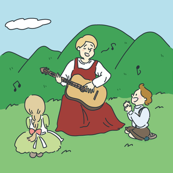 Illustration, people, family, sing, 