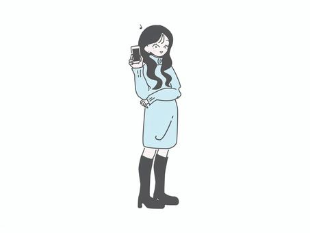スマホを見せる女性 全身 冬（笑顔） 女性,スマホ,冬服,全身,立ち姿,sns,メッセージ,説明,レビュー,シンプルのイラスト素材