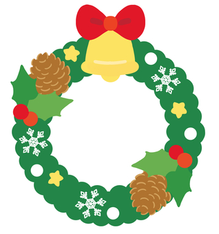 可愛い松ぼっくりのクリスマスリース クリスマス,クリスマスリース,クリスマス素材,ジングルベル,鐘,柊葉っぱ,柊の葉,柊,松ぼっくり,クリスマスパーティーのイラスト素材