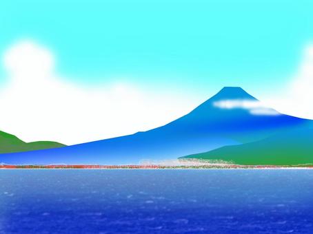 駿河湾と夏富士。 駿河湾,夏,富士山,海,陸地,山,湾のイラスト素材