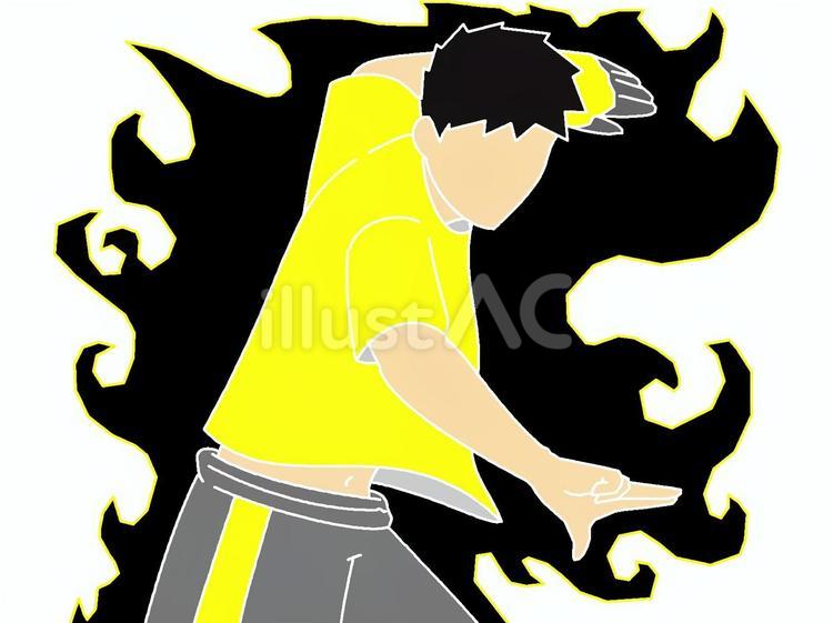 闘気を纏い構える男性のシルエット「黄」 男性,人,拳のイラスト素材