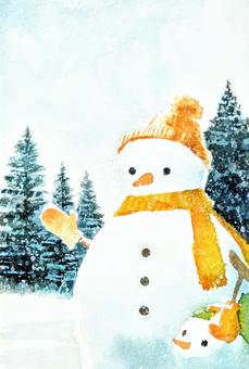 Hand-painted snowman parent and child, , JPG