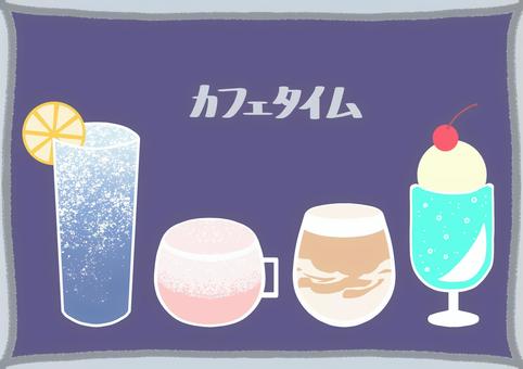 カフェドリンク カフェ,ドリンク,カフェラテ,クリームソーダ,サイダー,いちごミルク,飲み物,カフェタイム,コップ,美味しいのイラスト素材