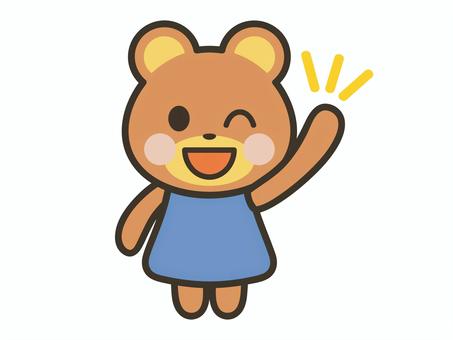 元気に挨拶をするかわいいくまのキャラ クマ,挨拶,返事,元気,笑顔,かわいい,動物,キャラクター,挙手,楽しいのイラスト素材