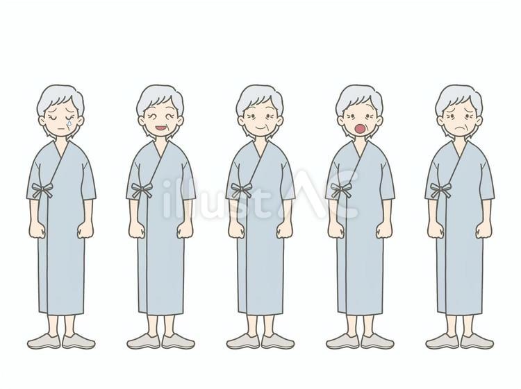 患者　女性　検査着　立ち絵 老人,老女,高齢者のイラスト素材