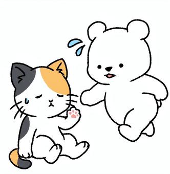 具合が悪い猫を助けるくま ねこ,くま,病気,駆け寄る,ゆるい,可愛いのイラスト素材