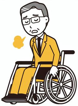  中年スーツ眼鏡(黄)-304-全身 車いす,サラリーマン,会社員,中年,ビジネスマン,オフィス,ビジネス,営業マン,先生,講師のイラスト素材