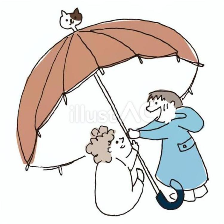 大きな傘をさす子どもたち 梅雨,雨,子どものイラスト素材