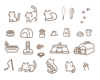ねことの暮らしイラスト(線画) セット,ねこ,猫グッズ,猫用品,線画,塗り絵,かわいい,手描き,ゆるい,茶トラのイラスト素材