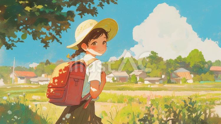 夏の日差しと赤いリュック 少女,夏,自然のイラスト素材