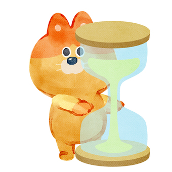水彩画_砂時計で時間を測る_02 猫,動物,手描き,水彩画,水彩,水彩風,水彩画風,タイムリミット,計測,期限のイラスト素材