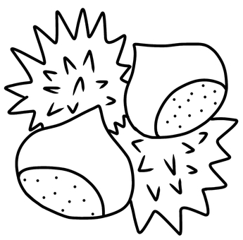 栗塗り絵 秋,食べ物,栗,甘い,トゲトゲ,手書き,塗り絵のイラスト素材