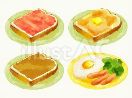 トースト・朝食・目玉焼き1 手書き水彩風