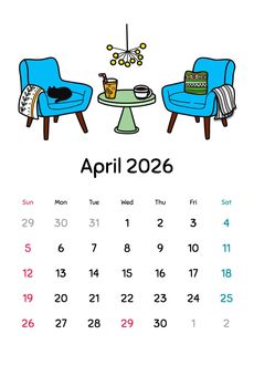 Illustration, calendar, 2026, april, 