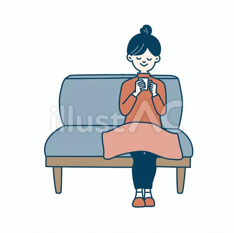 ソファでコーヒーを飲む女性 女性,コーヒー,ソファのイラスト素材