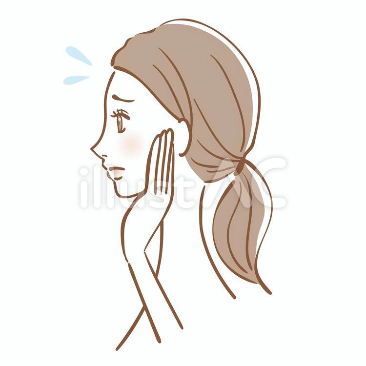 スキンケア　悩み　横顔 スキンケア,女性,イラストのイラスト素材