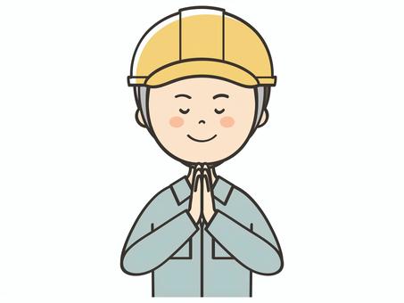 合掌する男性作業員 合掌する男性作業員 願い事,お願い,祈る,祈願,お祈り,参拝,神社参拝,お参り,合掌,いただきますのイラスト素材