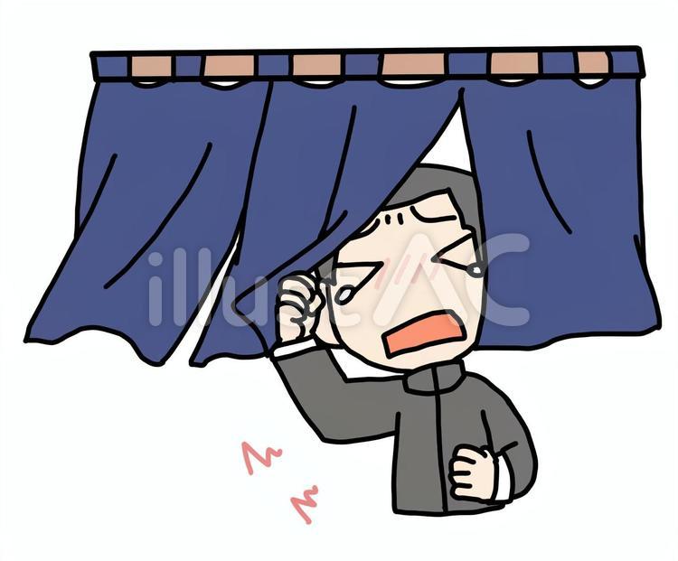泣きながら暖簾をくぐる少年 暖簾,のれん,少年のイラスト素材