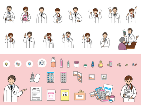 Illustration, pharmacist, health care workers, white, 