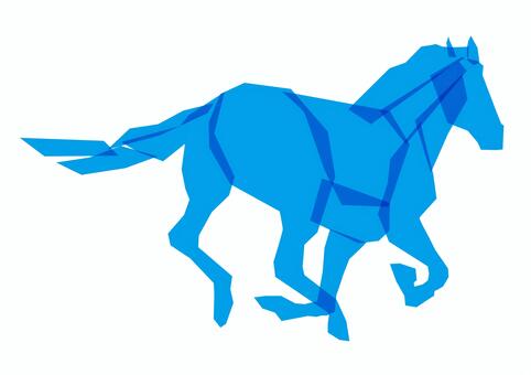 ポップでブルーの走る馬のシルエット 馬,午,シルエット,青色,シンプルのイラスト素材