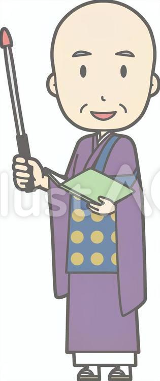 住職中年-指示棒1左斜め-全身 住職中年a,五条袈裟,シンプルのイラスト素材