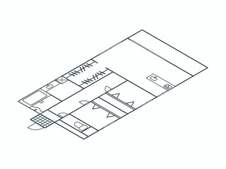 アイソメトリック_間取り13 アイソメトリック,立体,アイソメ,斜め上,間取り,間取り図,マンション,アパート,不動産,住宅のイラスト素材