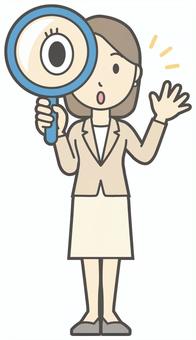  カジュアルスーツ女性-403-全身 虫眼鏡,会社員,女性,スーツ,ビジネス,仕事,ol,人,大人,ビジネスウーマンのイラスト素材