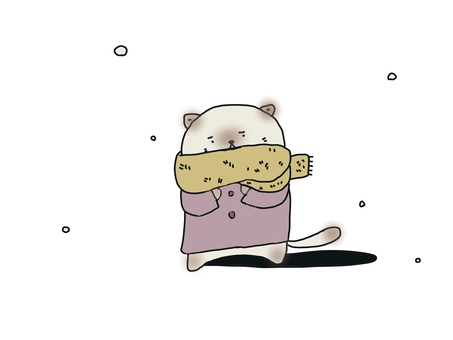 初雪　猫　冬 初雪,猫,動物,寒い,冬のイラスト素材