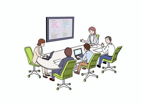 男女５名　オフィス　ミーティング（B） v会議,ミーティング,20代,会社,企業,社員,30代,人物,40代,営業部のイラスト素材