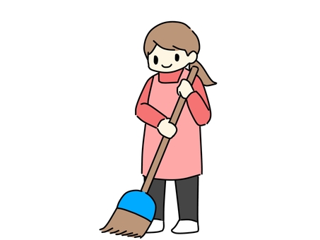 Illustration, clean up, sweeping up, floor cleaning, 