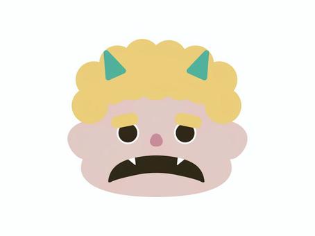 くすみカラーの困った顔の鬼のイラスト