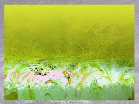 手描き和風抽象の緑とグレーのフレーム 和風,手描き,手書き,アート,黄緑,緑,灰色,グレー,桃色,抽象のイラスト素材