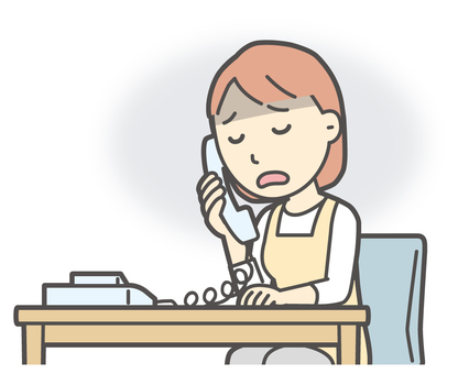  エプロン女性-194-バスト 電話,落ち込む,主婦,エプロン,女性,ママ,ヘルパー,家政婦,家事代行,人物のイラスト素材