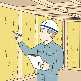 断熱材工事検査 断熱材工事検査,第三者機関,検査員,マイホーム,新築住宅,7回検査,グラスウールのイラスト素材