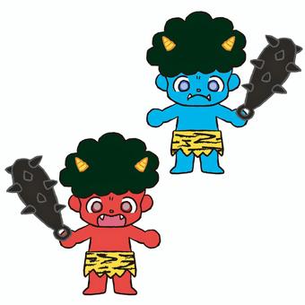 赤鬼　青鬼　イラスト 手描き,鬼,赤鬼,青鬼,金棒,ツノ,キャラクター,日本,節分,豆まきのイラスト素材