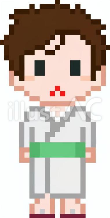 ドット絵の白の浴衣の男性です。 ドット絵,浴衣,シンプルのイラスト素材