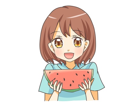 スイカを食べる女の子 女の子,スイカ,夏,コミック風,かわいいのイラスト素材