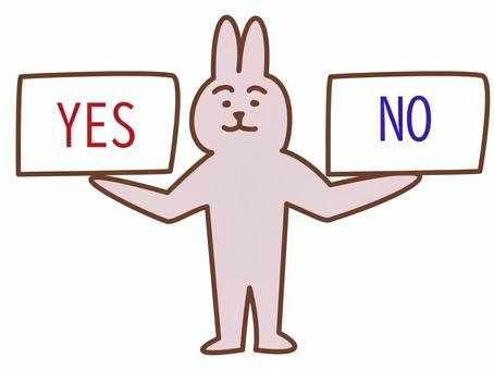 選択肢を示すウサギ 選択肢,フリップ,どちらか,示す,yes,no,候補,選択,うさぎ,ウサギのイラスト素材