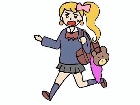 走る女子高生(ギャル) 走る女子高生(ギャル) 女子高生,走る,ギャル,通学,学校,制服のイラスト素材