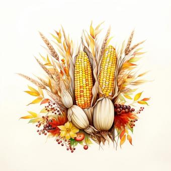 Illustration, acuarela, maíz, verduras, 