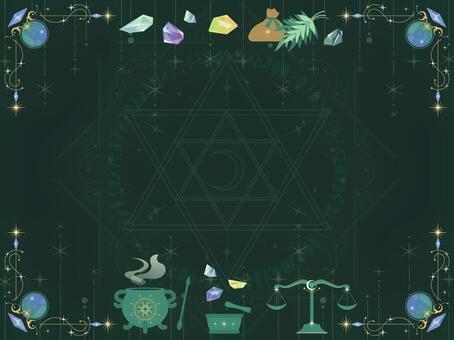 魔法道具フレーム背景8 魔法,魔法道具,ポーション,月,星,石,宝石,薬草,大釜,乳鉢のイラスト素材