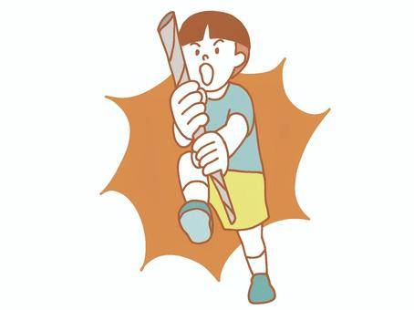 新聞紙で戦いを挑む男の子 新聞紙,棒,戦う,強い,かっこいい,かわいい,シンプル,子供,男の子,手描きのイラスト素材