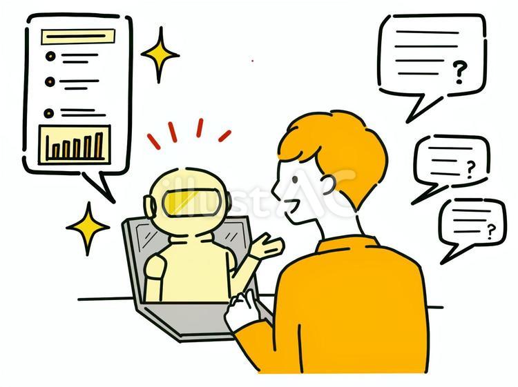 男性会社員の質問を簡潔にまとめるAI　黄 男性,男の人,お兄さんのイラスト素材