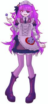 ハロウィン風メイド メイド,ハロウィン,女の子,ヤンデレ,かわいい,眼帯,ゾンビ,ピンク,紫,ピンク髪のイラスト素材
